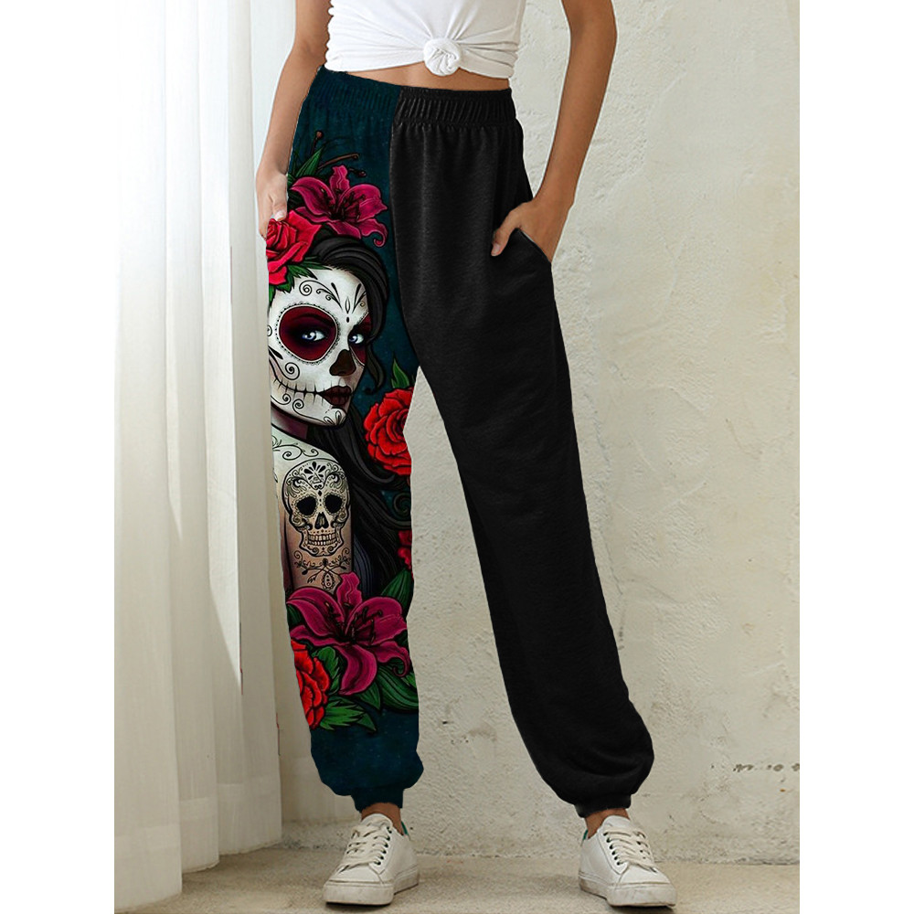 Day Of The Dead Elegant Art Patchwork Sweatpants