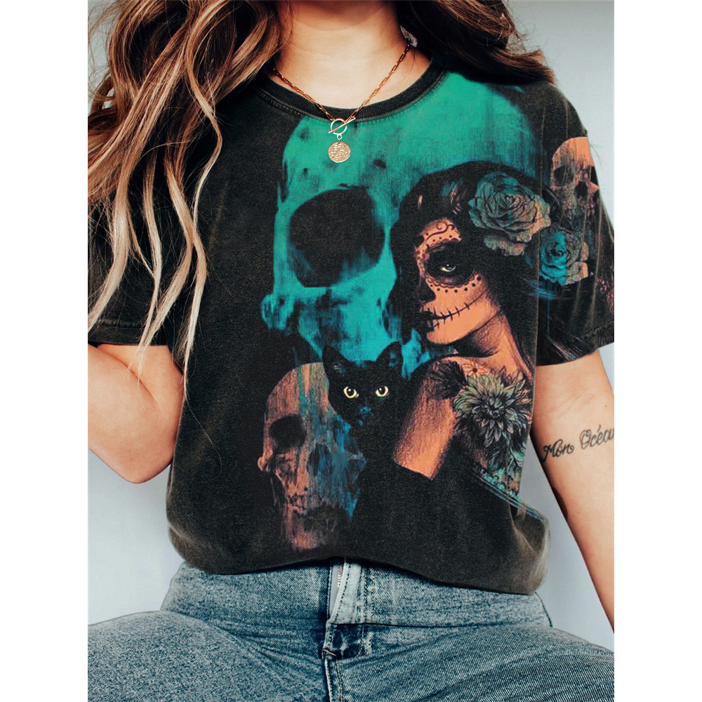 Day Of The Dead Elegant Art Vintage Washed T Shirt
