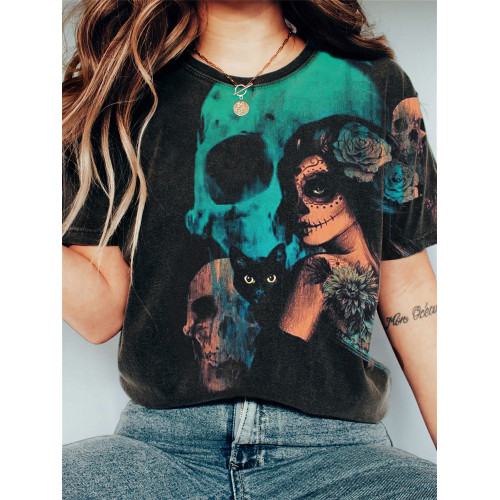 Day Of The Dead Elegant Art Vintage Washed T Shirt