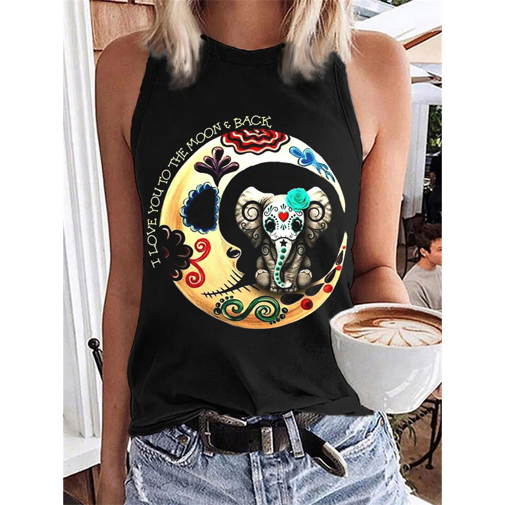 Day Of The Dead Elephant & Moon Art Tank Top