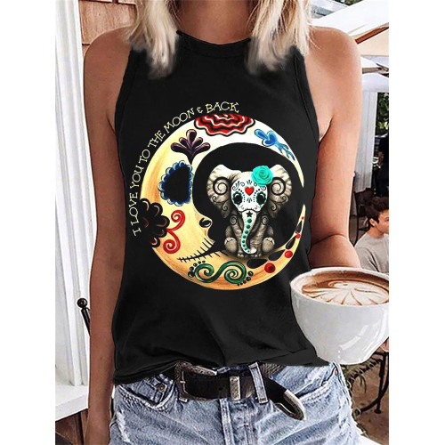 Day Of The Dead Elephant & Moon Art Tank Top