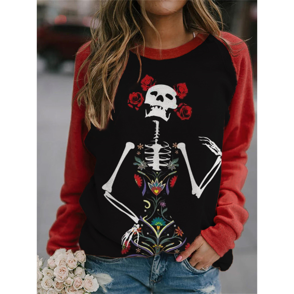 Day Of The Dead Floral Skeleton Contrast Sweatshirt