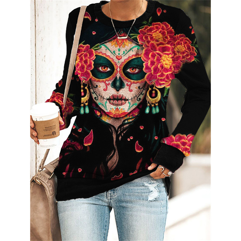 Day Of The Dead Flower Skull Long Sleeve Sweatshirt