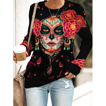 Day Of The Dead Flower Skull Long Sleeve Sweatshirt