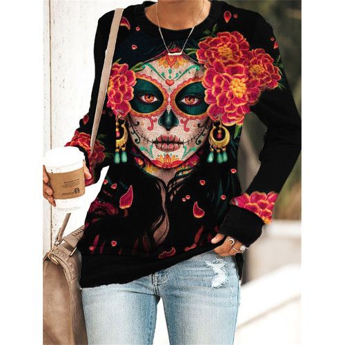 Day Of The Dead Flower Skull Long Sleeve Sweatshirt