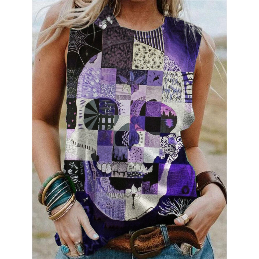 Day Of The Dead Geometric Patchwork Skull Tank Top