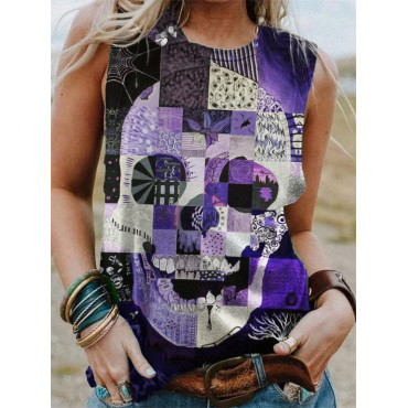Day Of The Dead Geometric Patchwork Skull Tank Top