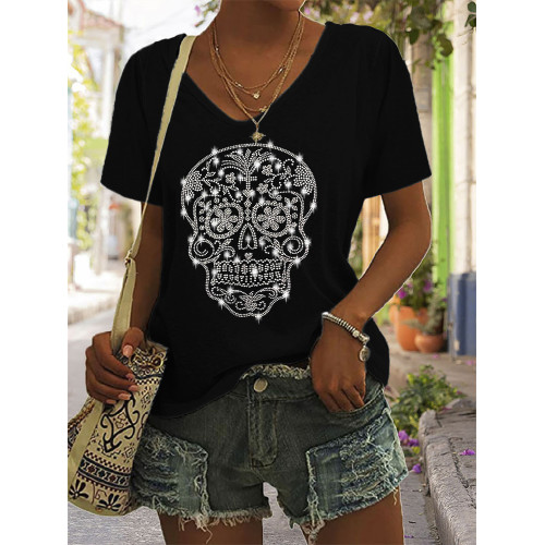 Day Of The Dead Glitter Sugar Skull T Shirt