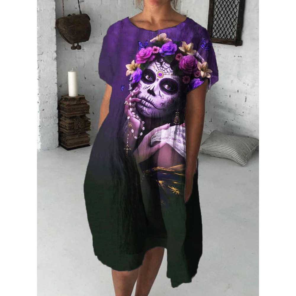 Day Of The Dead Gradient Art Midi Dress