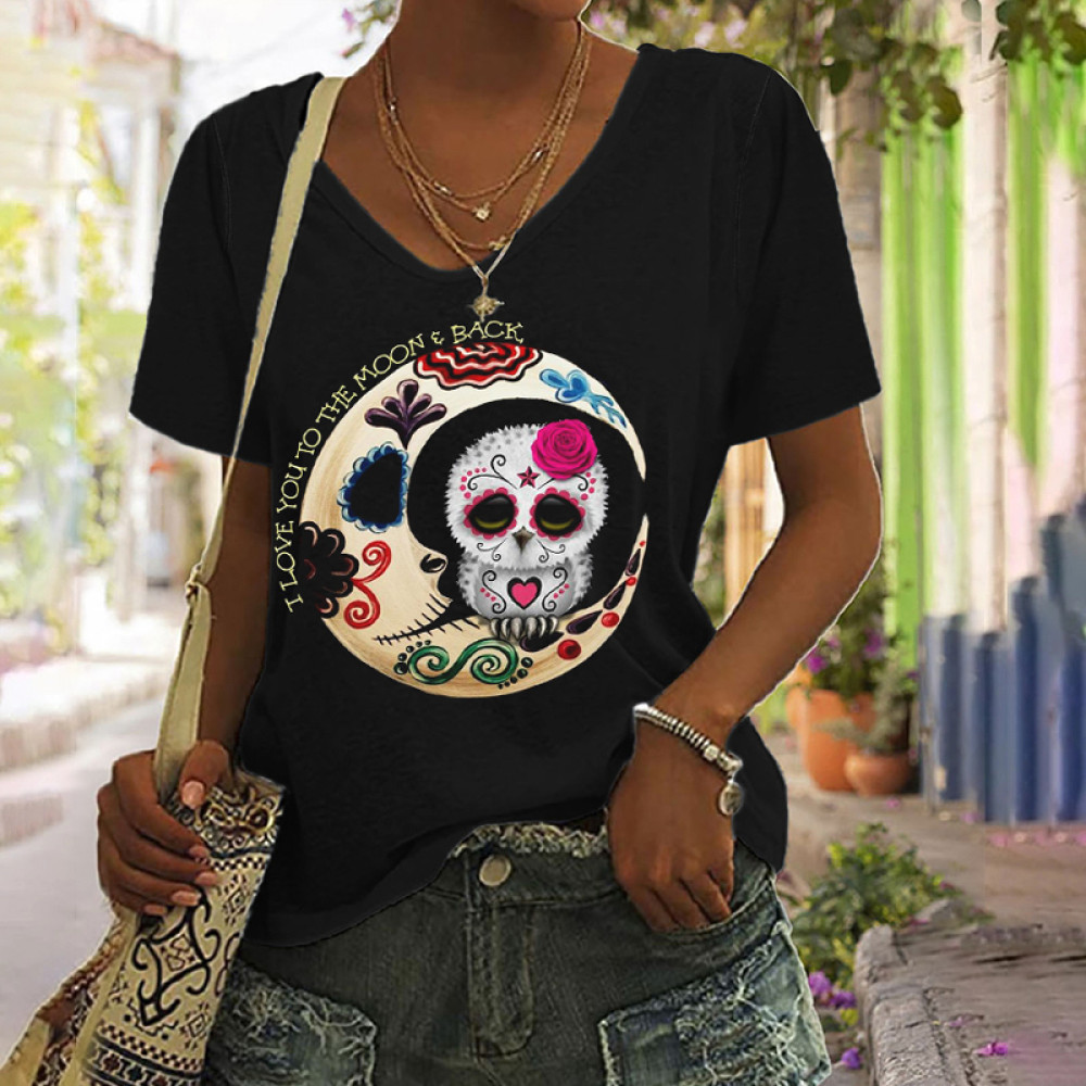 Day Of The Dead Inspired Owl & Moon T Shirt
