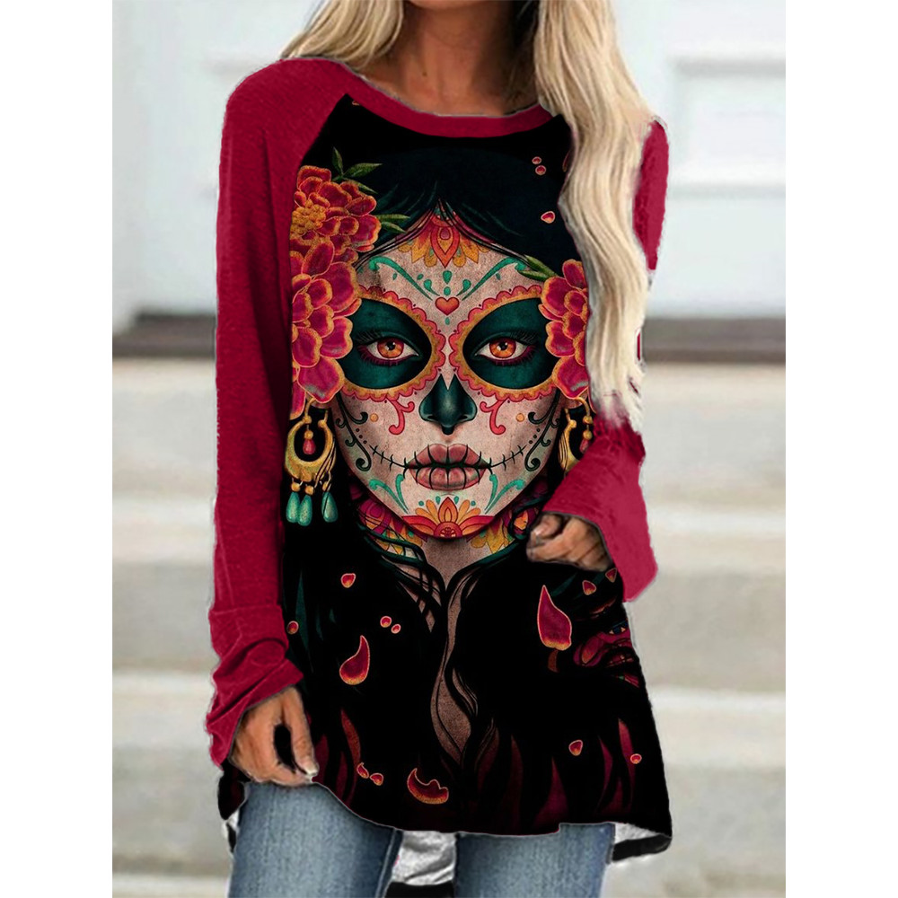 Day Of The Dead Lady Art A Line T Shirt
