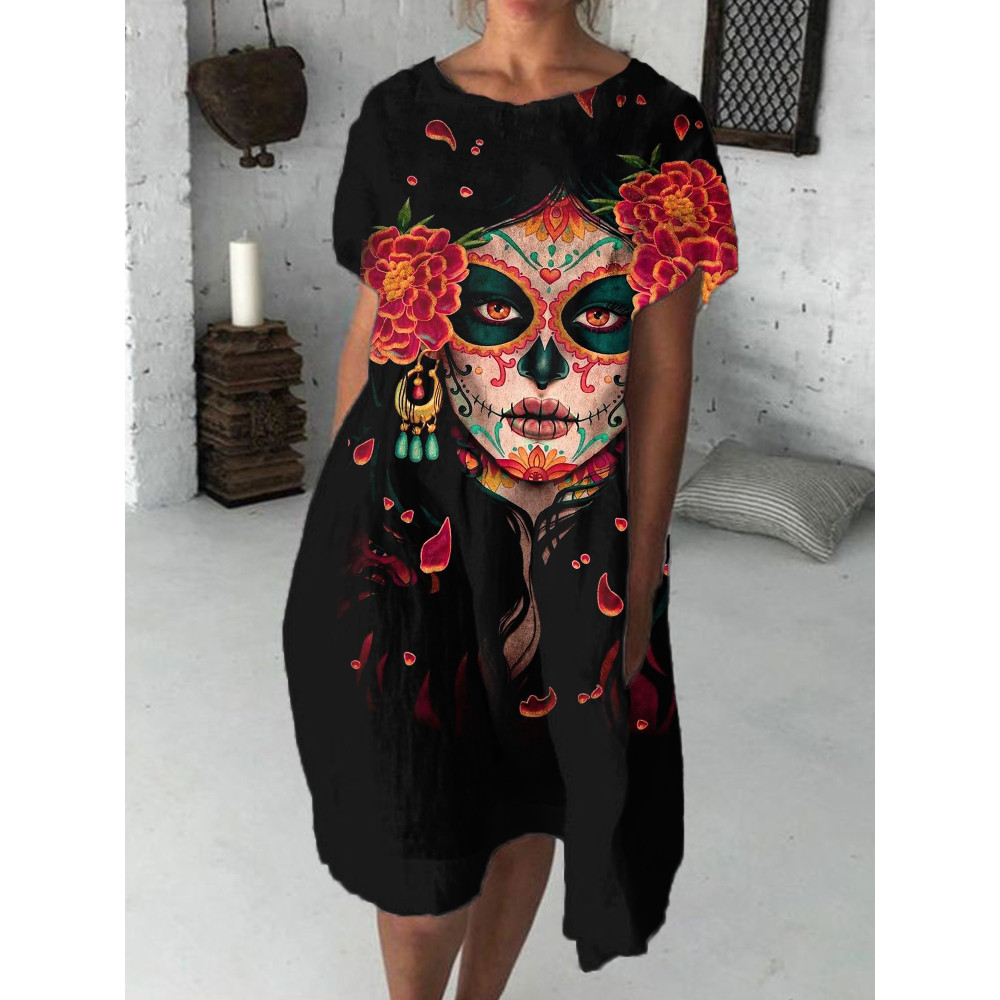 Day Of The Dead Lady Art Print Midi Dress