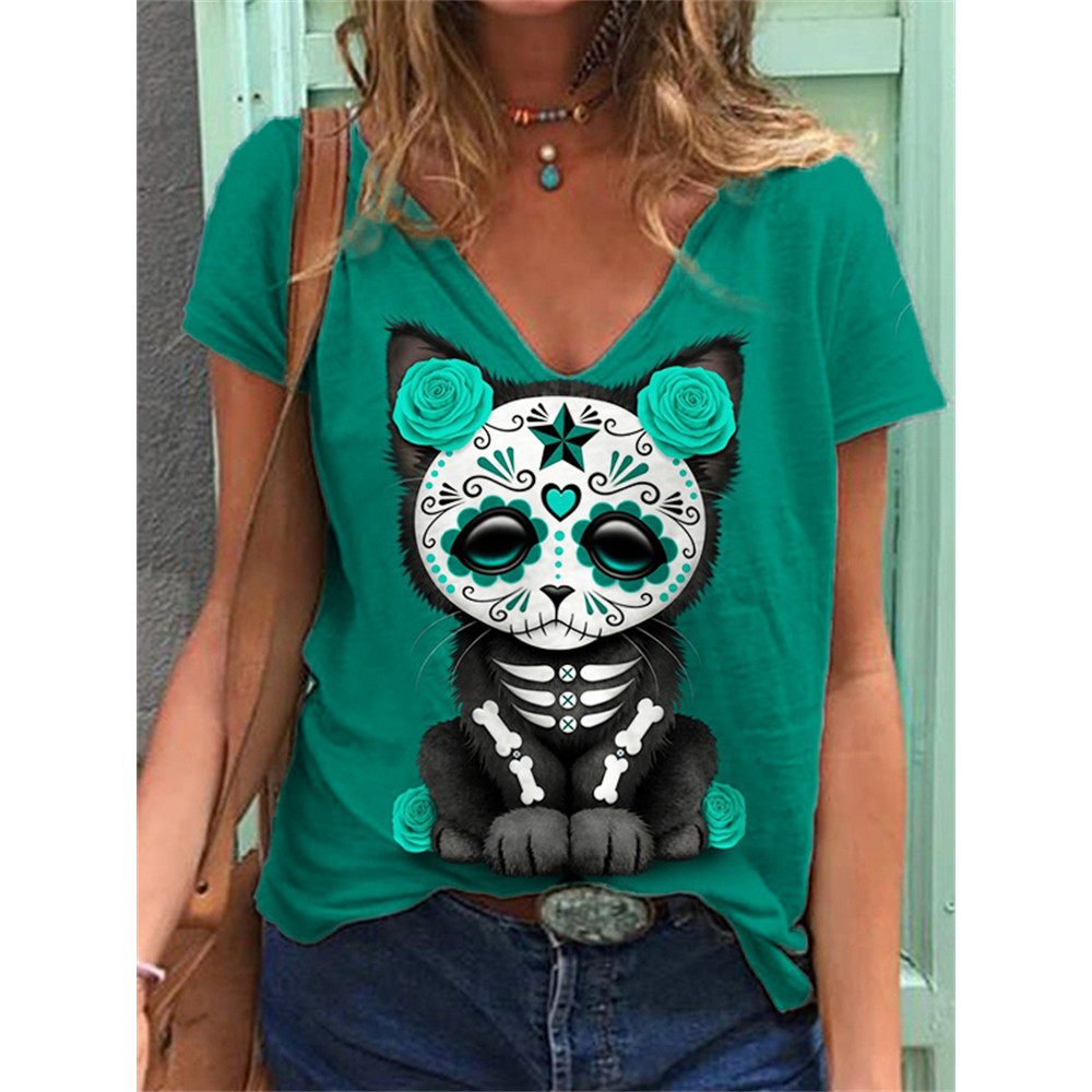 Day Of The Dead Lovely Cat V Neck T Shirt