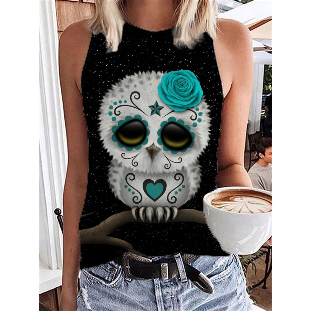 Day Of The Dead Lovely Owl Print Tank Top