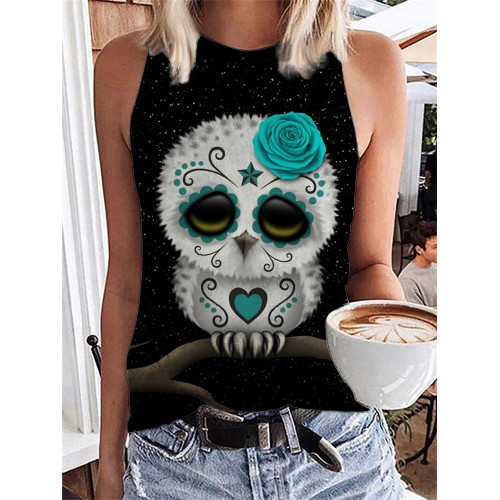 Day Of The Dead Lovely Owl Print Tank Top