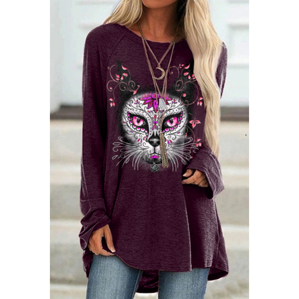 Day Of The Dead Print Crew Neck Casual Tunic