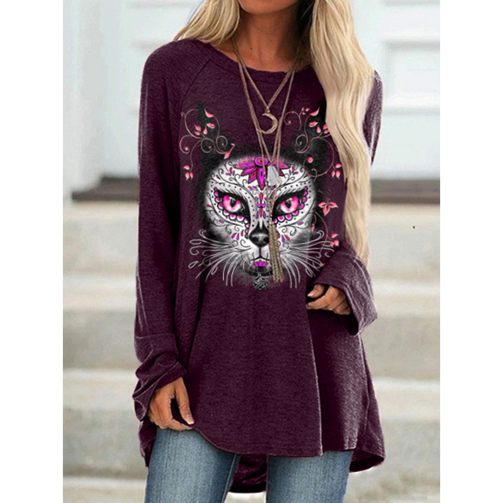 Day Of The Dead Print Crew Neck Casual Tunic