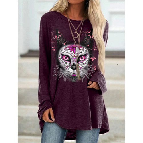 Day Of The Dead Print Crew Neck Casual Tunic