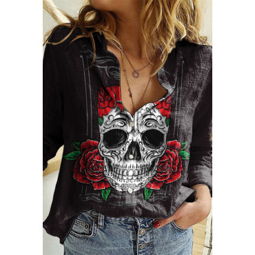 Day Of The Dead Print Long Sleeve Casual Shirt