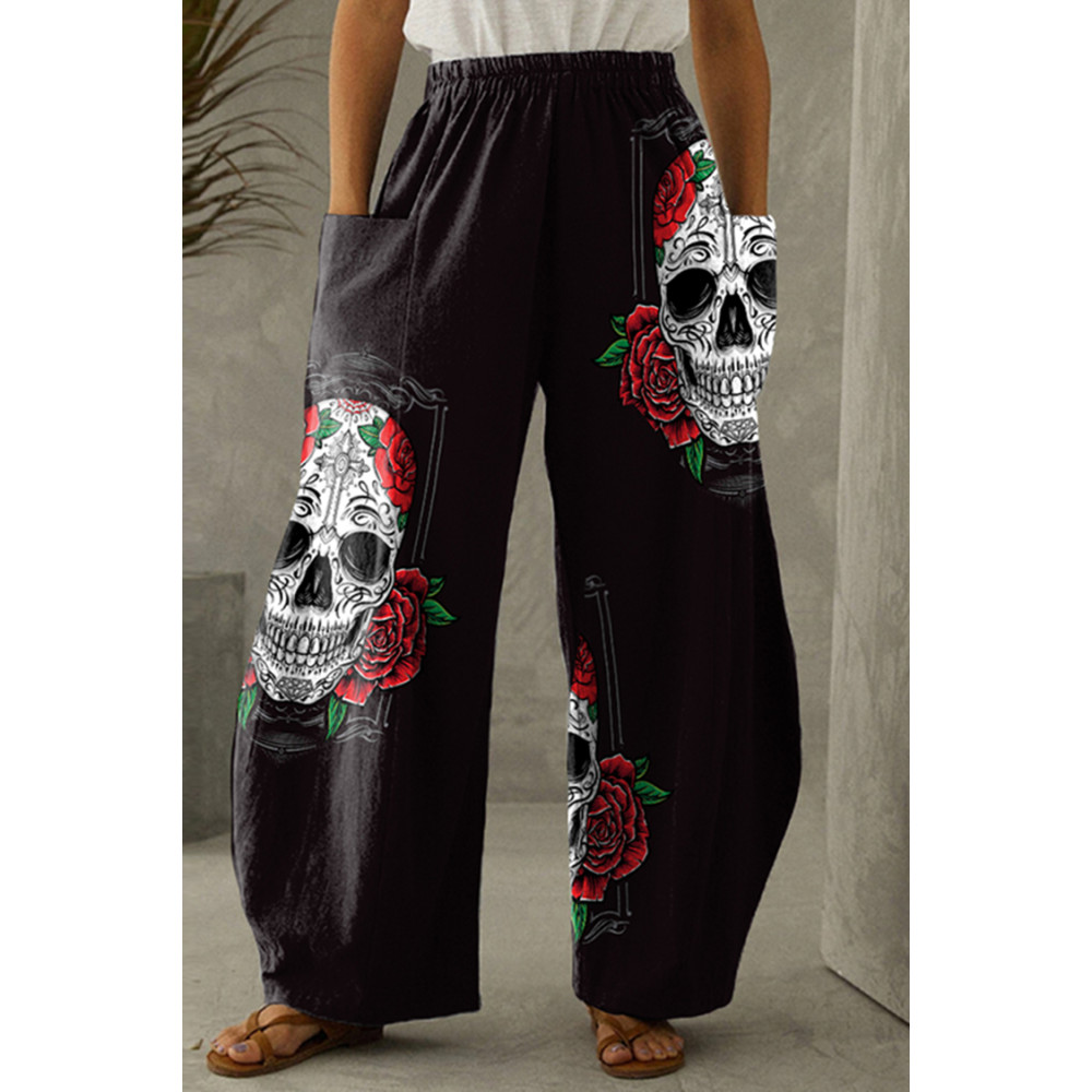 Day Of The Dead Print Loose Pocket Lounge Pants