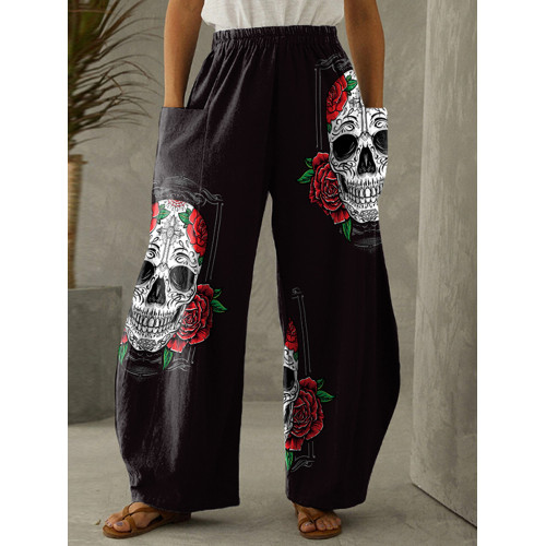 Day Of The Dead Print Loose Pocket Lounge Pants