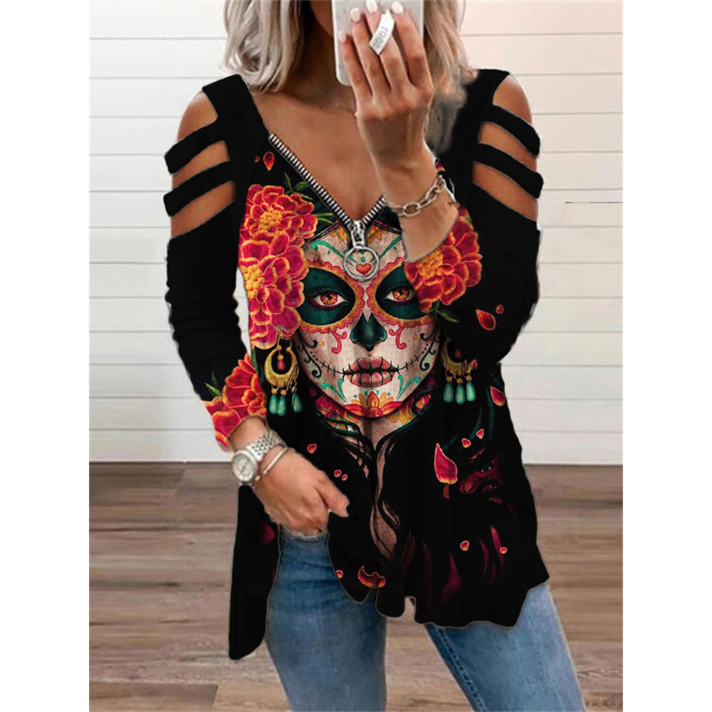Day Of The Dead Queen Skull Off Shoulder T Shirt