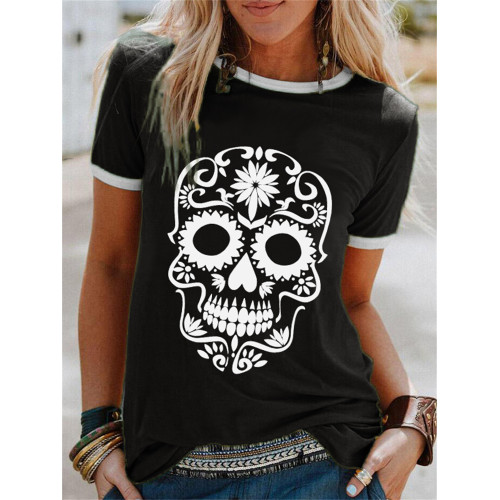 Day Of The Dead Sugar Skull Contrast Color T Shirt