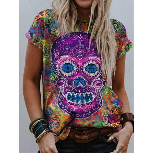Day Of The Dead Sugar Skull Multicolor T Shirt