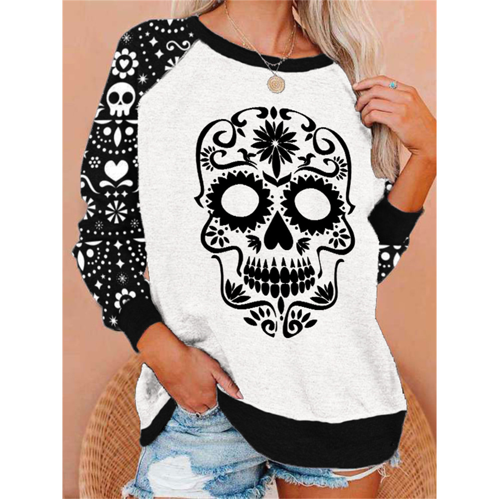 Day Of The Dead Sugar Skull Patchwork Sweatshirt