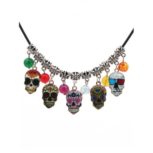 Day Of The Dead Sugar Skulls Beaded Necklace