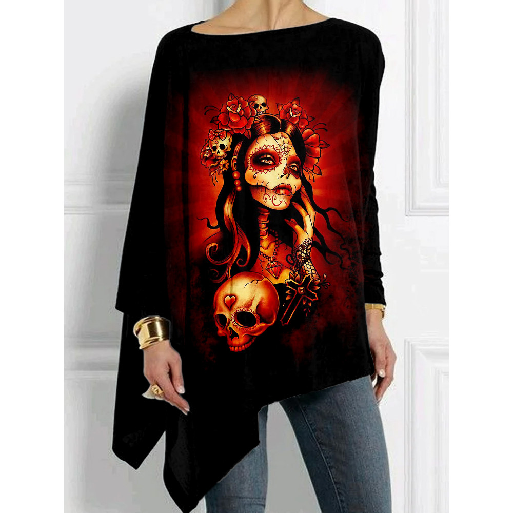 Day of the Dead Art Bat Sleeve T Shirt