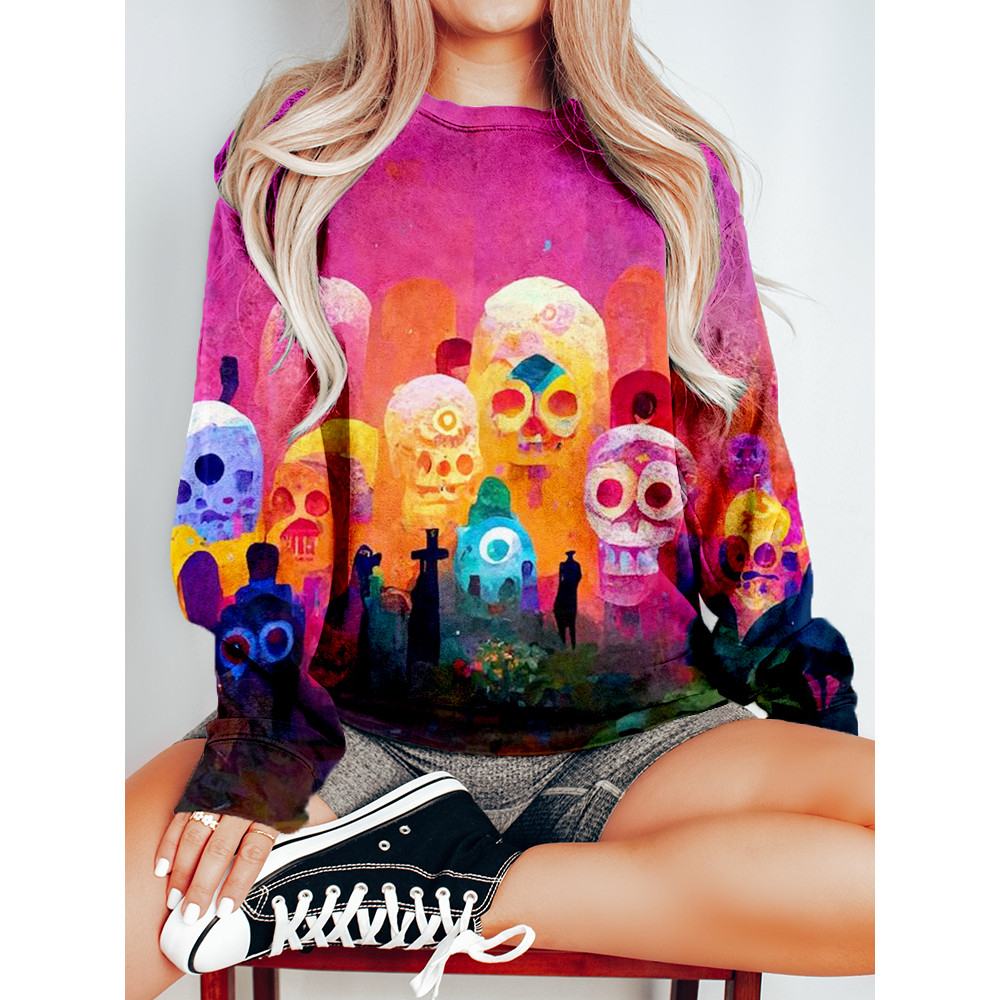 Day of the Dead Art Print Crew Neck Sweatshirt