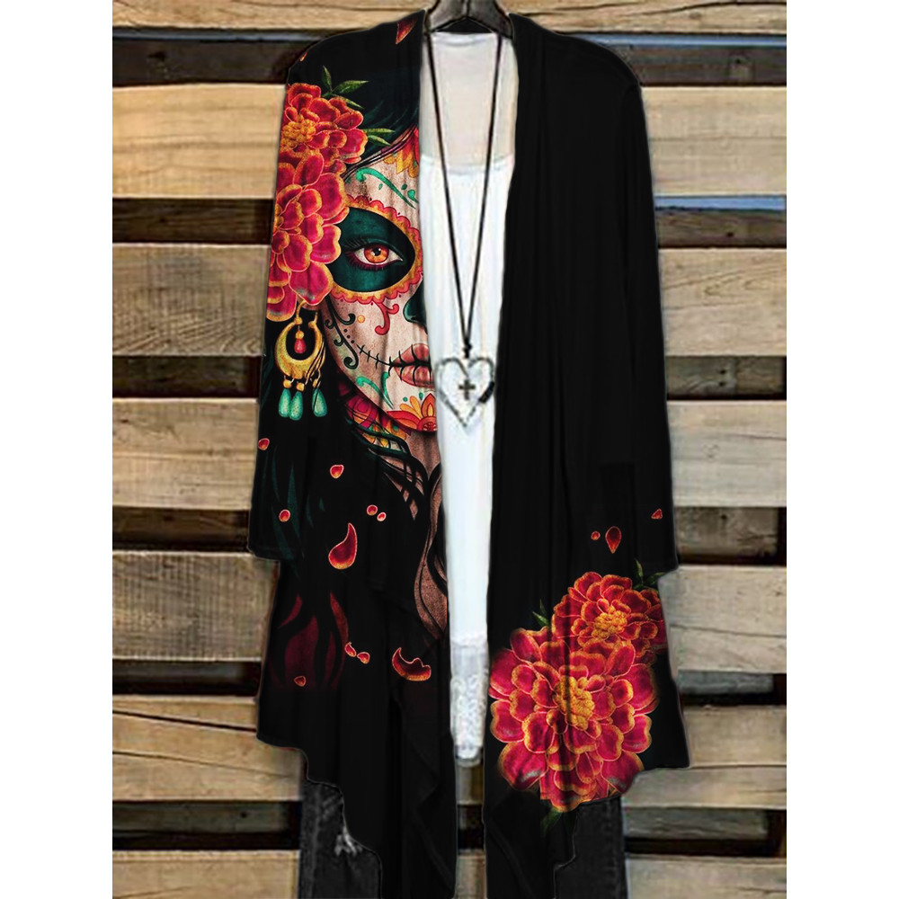 Day of the Dead Floral Art Flowy Cardigan
