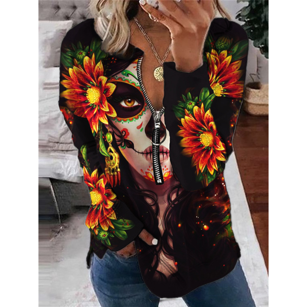 Day of the Dead Floral Art Zip Up Sweatshirt