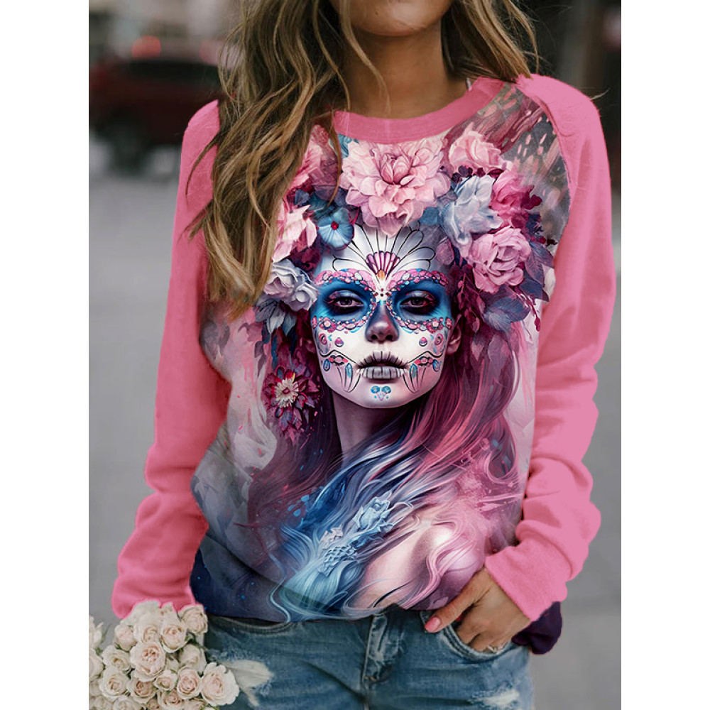 Day of the Dead Floral Woman Art Comfy Sweatshirt