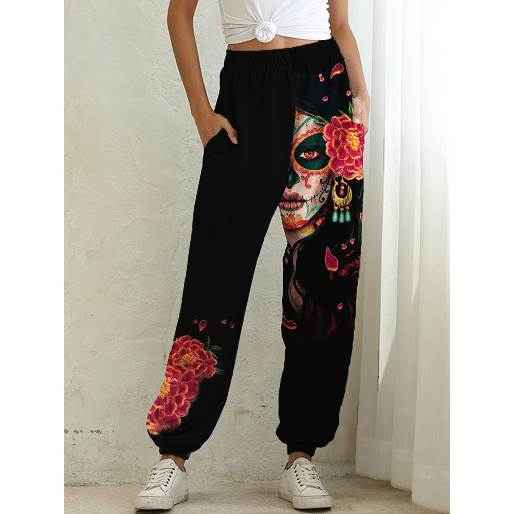 Day of the Dead Flower Skull Lounge Sweatpants