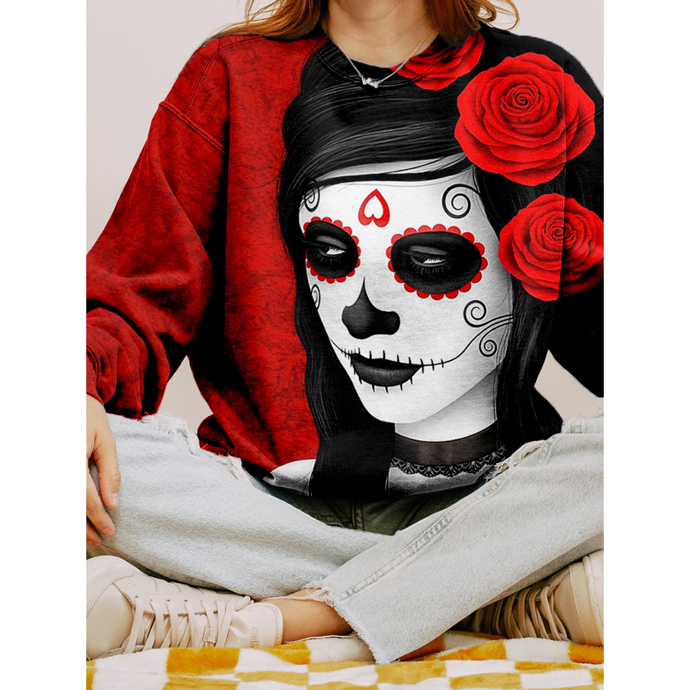 Day of the Dead Girl with Roses Art Comfy Sweatshirt