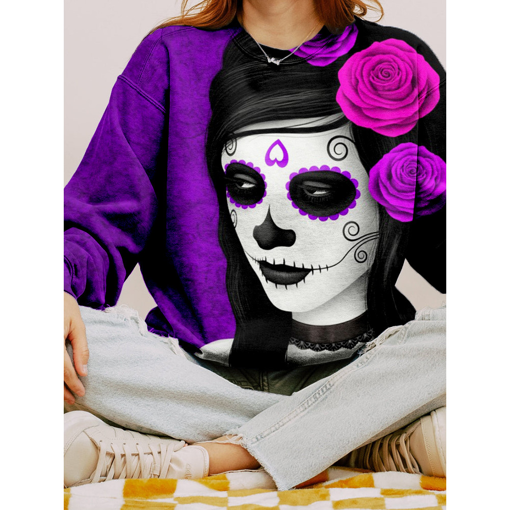 Day of the Dead Girl with Roses Art Comfy Sweatshirt