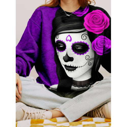 Day of the Dead Girl with Roses Art Comfy Sweatshirt