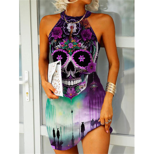 Day of the Dead Night Sugar Skull Art Mini Dress