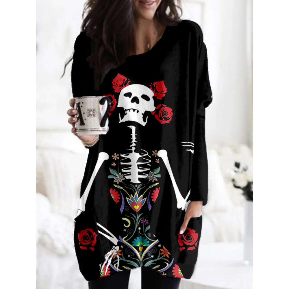Day of the Dead Sugar Skull  Art Patch Pocket Tunic