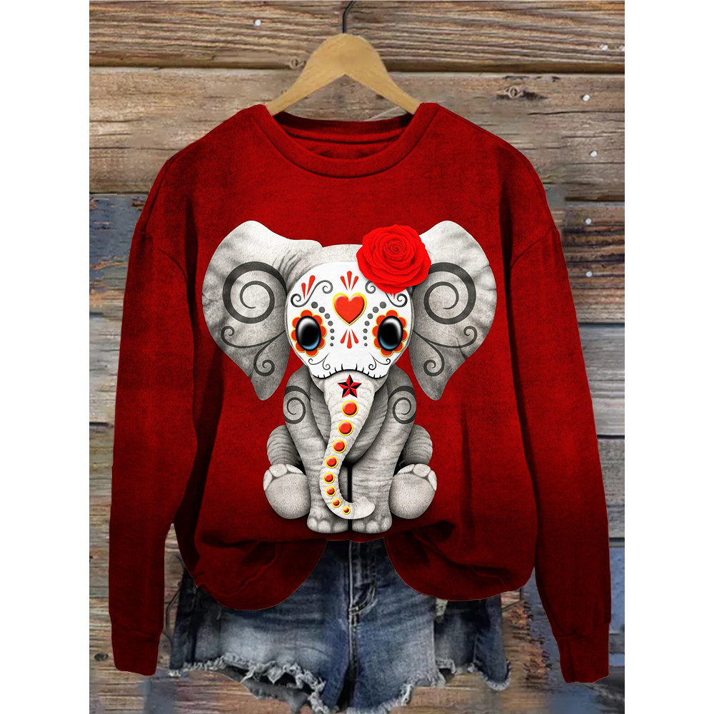Day of the Dead Sugar Skull Baby Elephant Art Sweatshirt