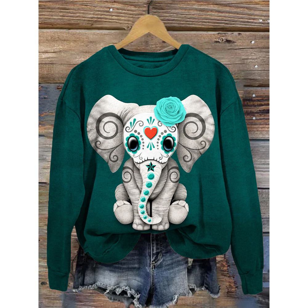 Day of the Dead Sugar Skull Baby Elephant Art Sweatshirt