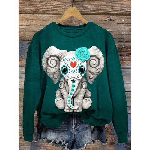 Day of the Dead Sugar Skull Baby Elephant Art Sweatshirt