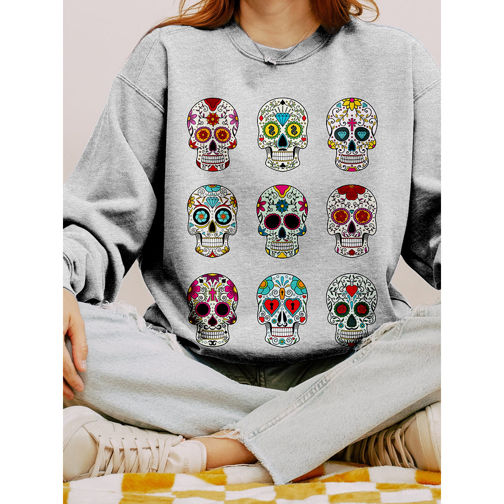 Day of the Dead Sugar Skulls Graphic Washed Sweatshirt
