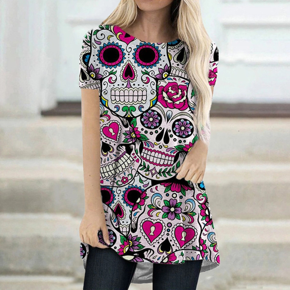 Fancy Sugar Skulls Art A Line T Shirt