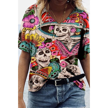 Floral Mexican Skull Short Sleeve T-Shirt