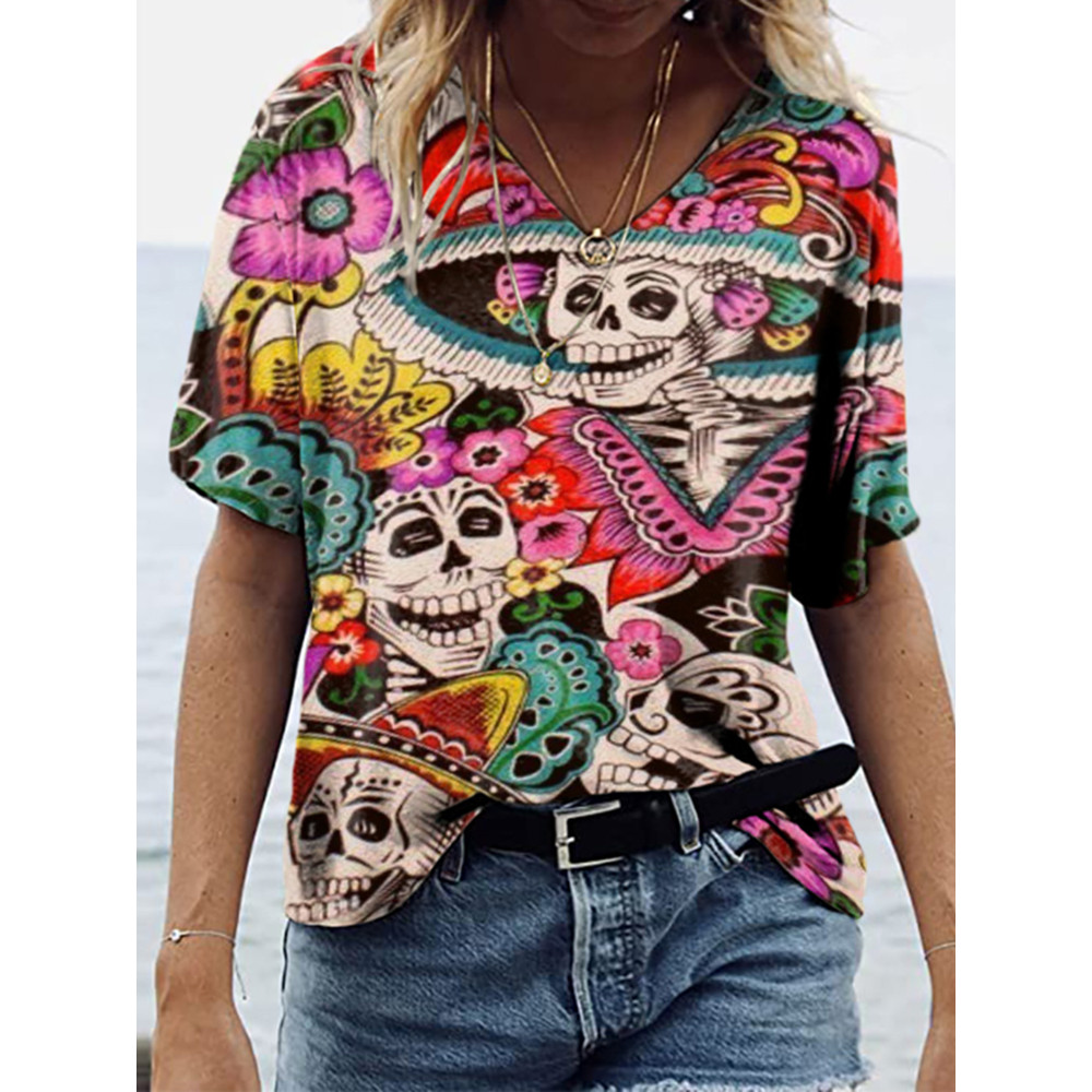 Floral Mexican Skull Short Sleeve T-Shirt