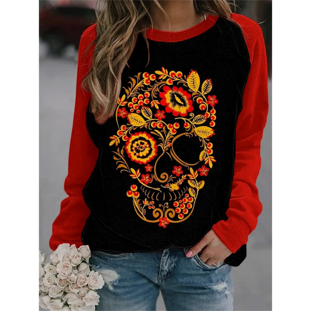 Floral Skull Contrast Color Sweatshirt
