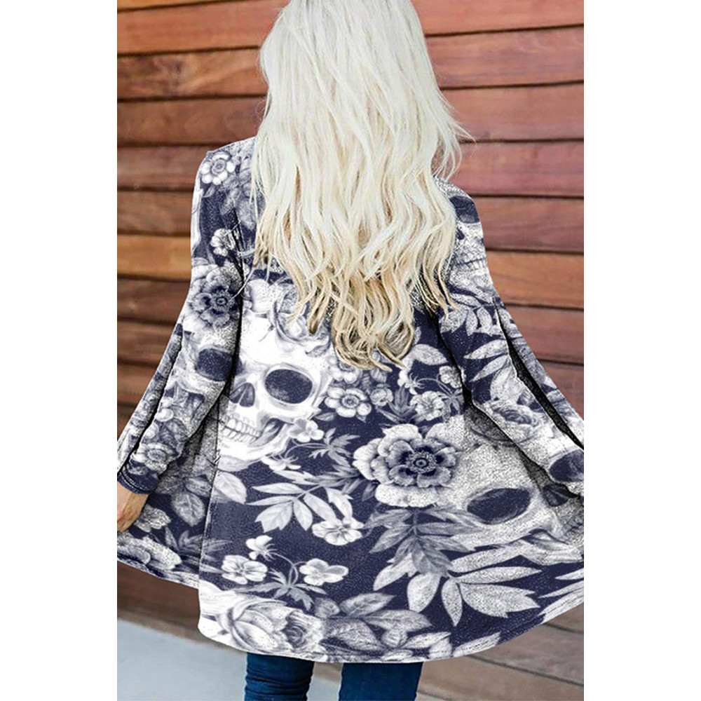 Floral Skull Print Long Sleeve Cardigan